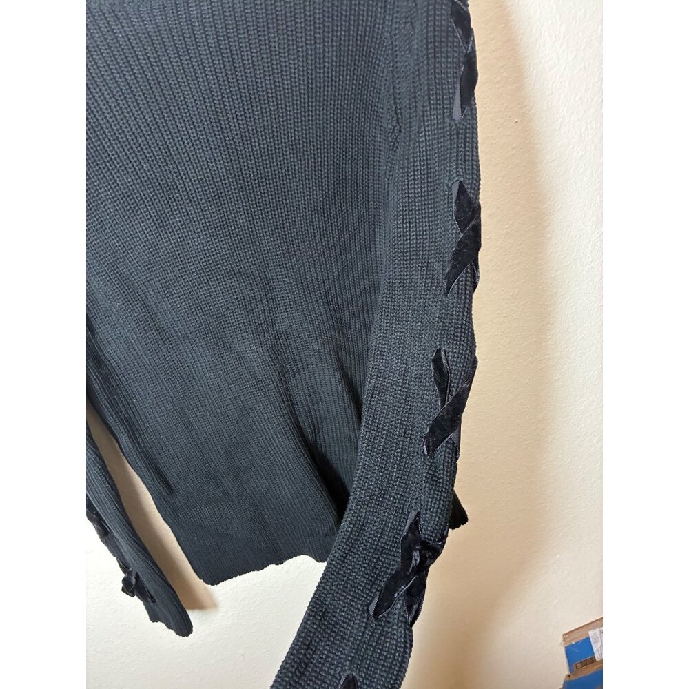 Lauren Ralph Lauren Green Label Knit Sweater Boho Winter Black Size Medium - Picture 3 of 6